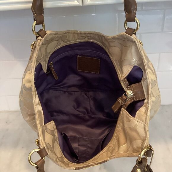 COACH Bag Purse Handbag Madison Abigail Op Art Lurex Gold & Leather Lg. Satchel - Picture 13 of 15